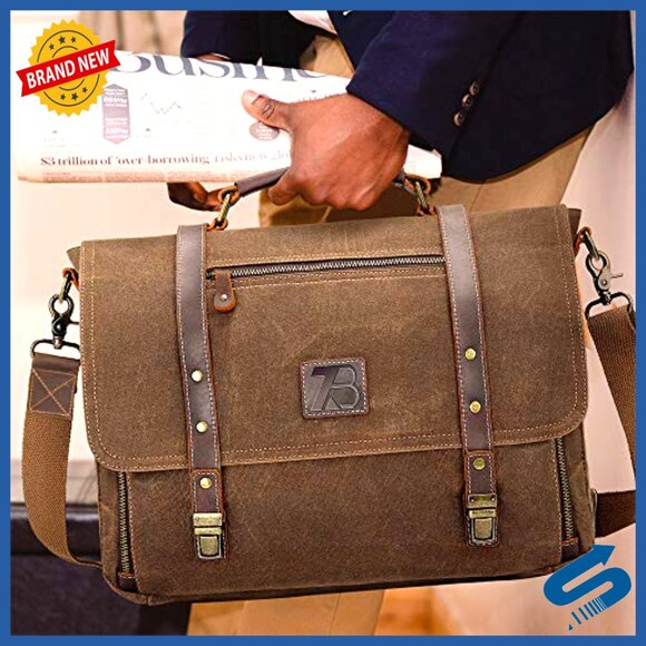 15.6 Inch Laptop Messenger Bag Waterproof Leather Briefcase 16 Pockets - Picture 3 of 6